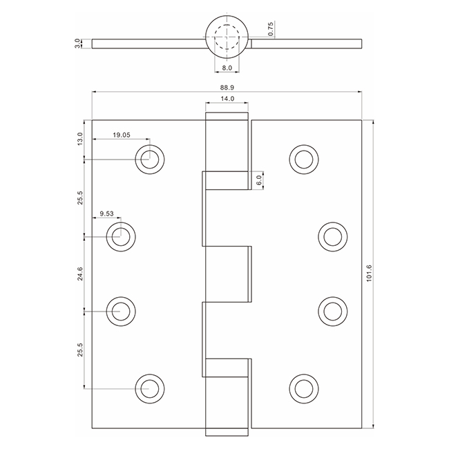 Euro Standard CE 4'×3.5'×3mm SS Engsel Pintu untuk Pintu Pemadam Kebakaran
