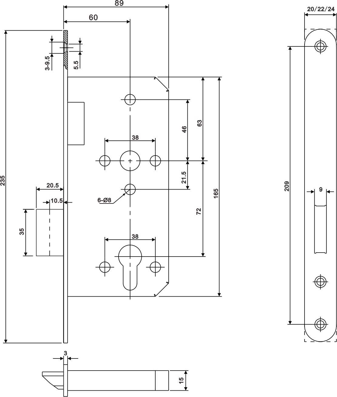 EN12209 Fire Proof 50000 Test Cycles CE Deadbolt Mortise Door Lock untuk Gudang Fire Rated Door