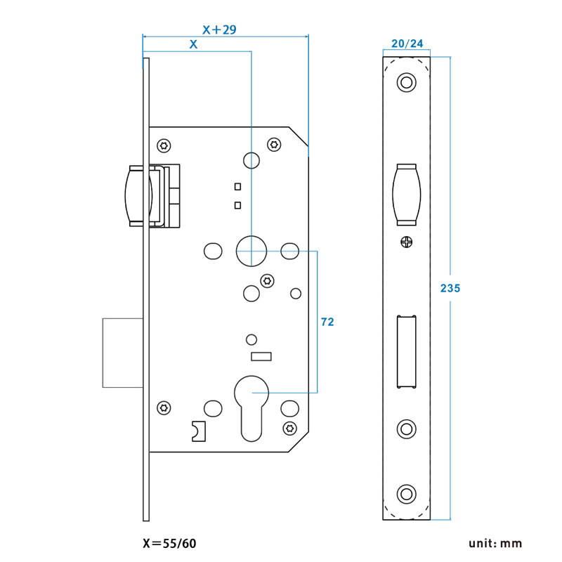 Roller Bolt Mortise Lock 72Zr