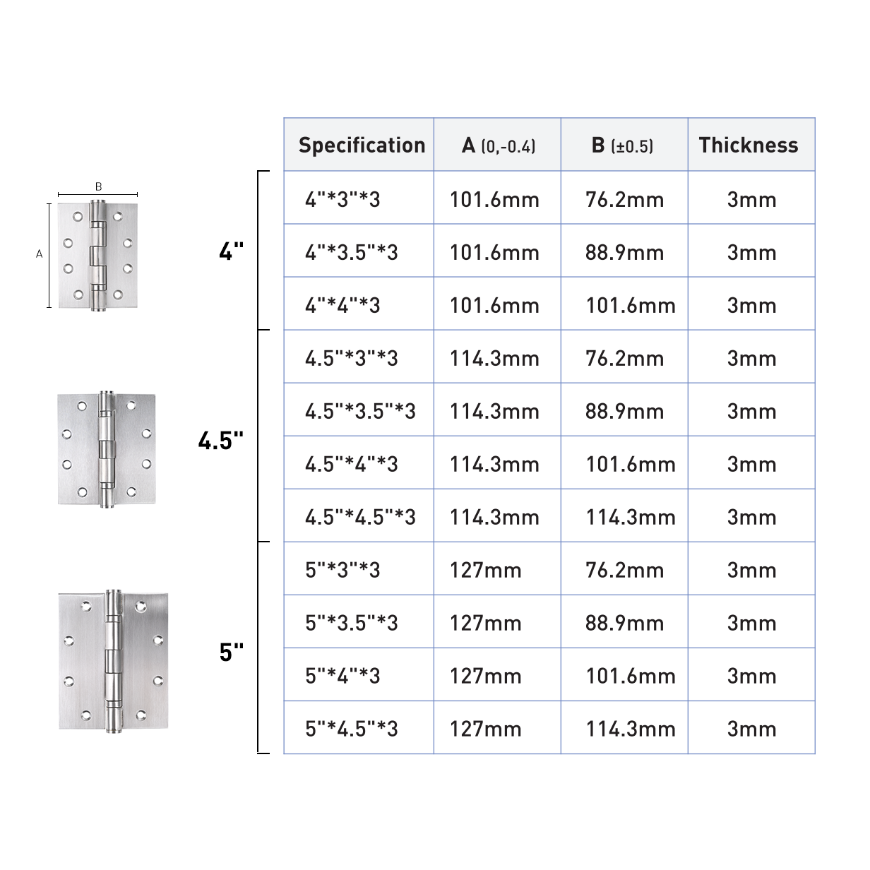 Dimensi Engsel Pintu Tahan Api Stainless Steel DIROCK